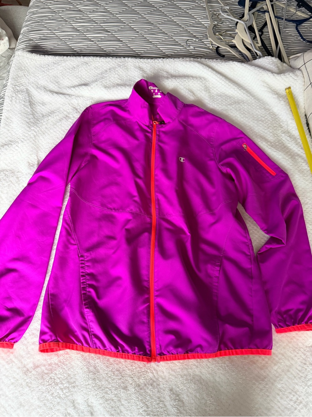 Champion Bright Magenta Full-Zip Bomber Jacket with Coral Trim